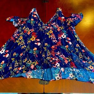Flirty floral shirt sleeve cold shoulder blouse